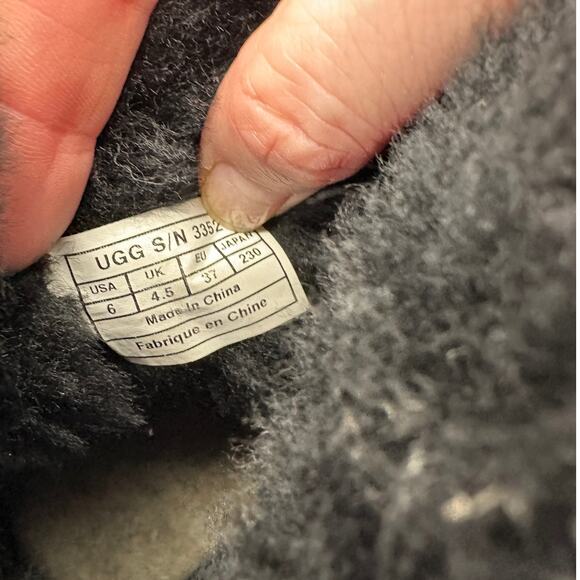 UGG Black Suede Furry Mini Bailey Button Ankle Boot 6 - Picture 14 of 15